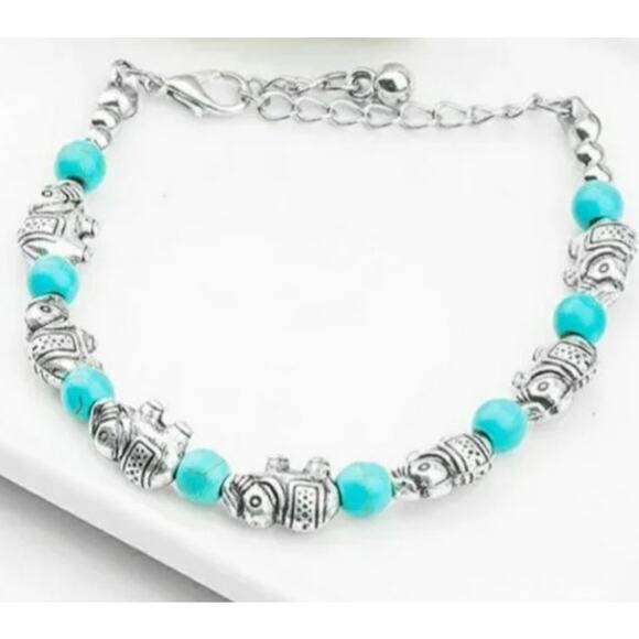 Lucky Elephant‎ Bracelet Turquoise Boho New - Picture 2 of 4